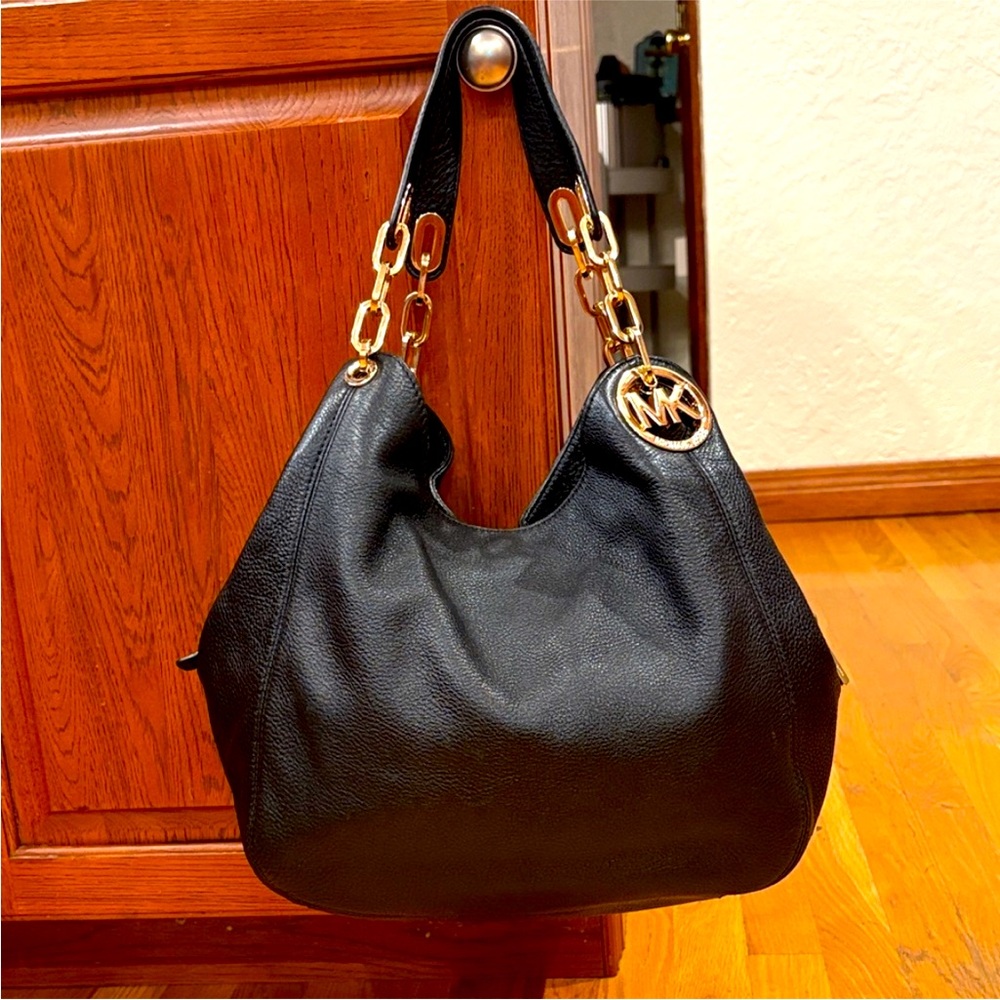 Michael Kors Black Hobo Bag with Gold Accents - Picture 3 of 12
